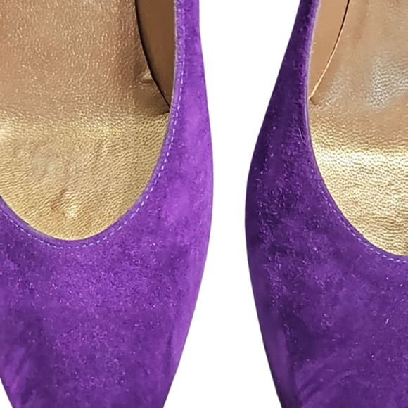 Stuart Weitzman Purple Suede Goldtone Stiletto Heel Pumps Size 7 1/2 M - Picture 9 of 15